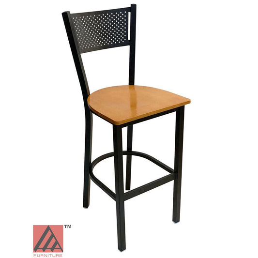 AAA Furniture Grid Back 42" Black Metal Bar Stool with Natural Wood Seat