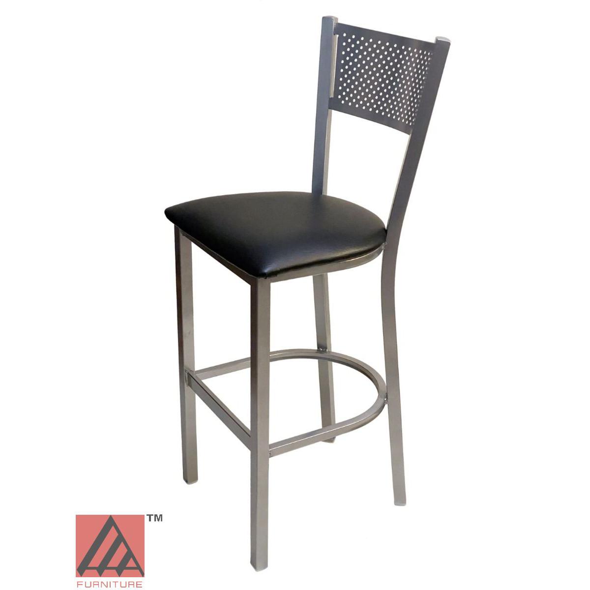 AAA Furniture Grid Back 42" Silver Metal Bar Stool with Black Customer Owned Material Seat