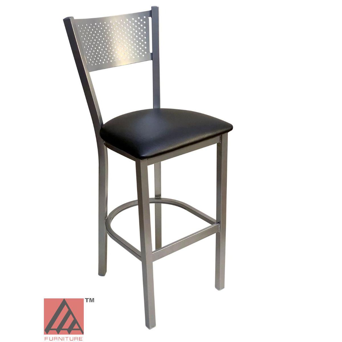 AAA Furniture Grid Back 42" Silver Metal Bar Stool with Black Customer Owned Material Seat