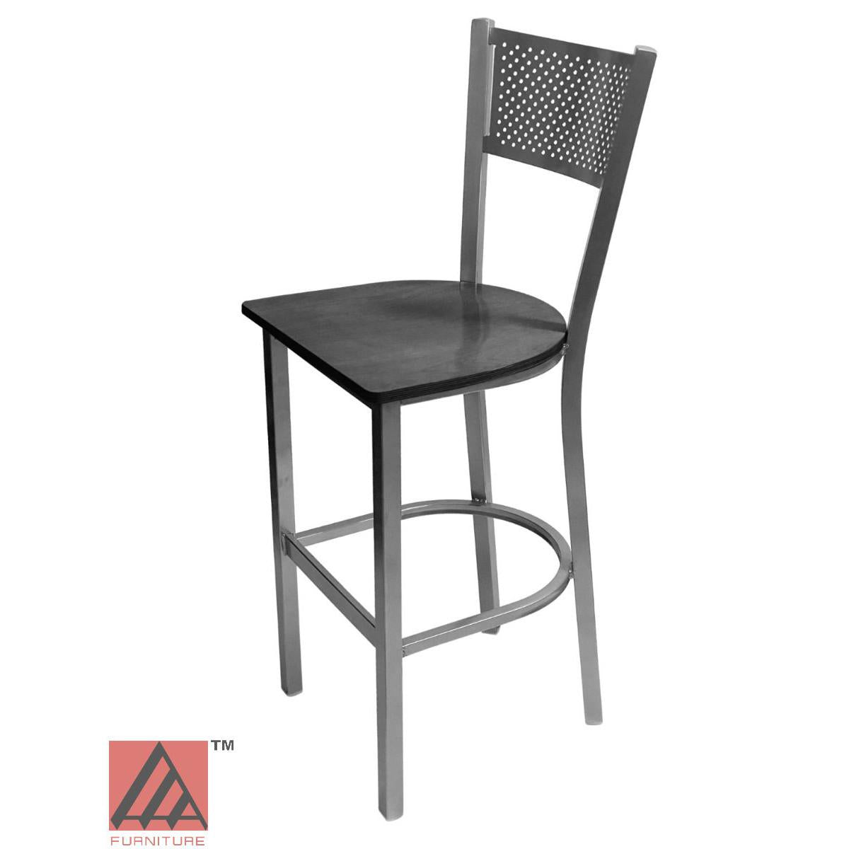 AAA Furniture Grid Back 42" Silver Metal Bar Stool with Black Wood Seat