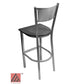 AAA Furniture Grid Back 42" Silver Metal Bar Stool with Black Wood Seat