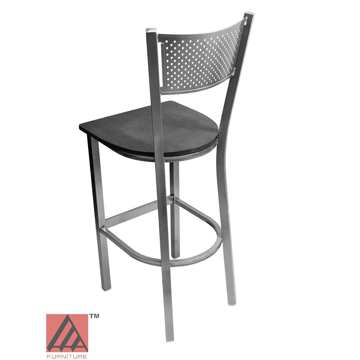 AAA Furniture Grid Back 42" Silver Metal Bar Stool with Black Wood Seat