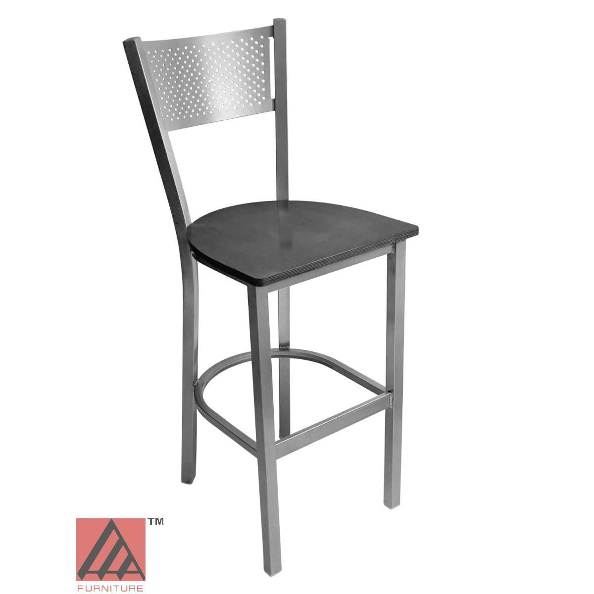 AAA Furniture Grid Back 42" Silver Metal Bar Stool with Black Wood Seat