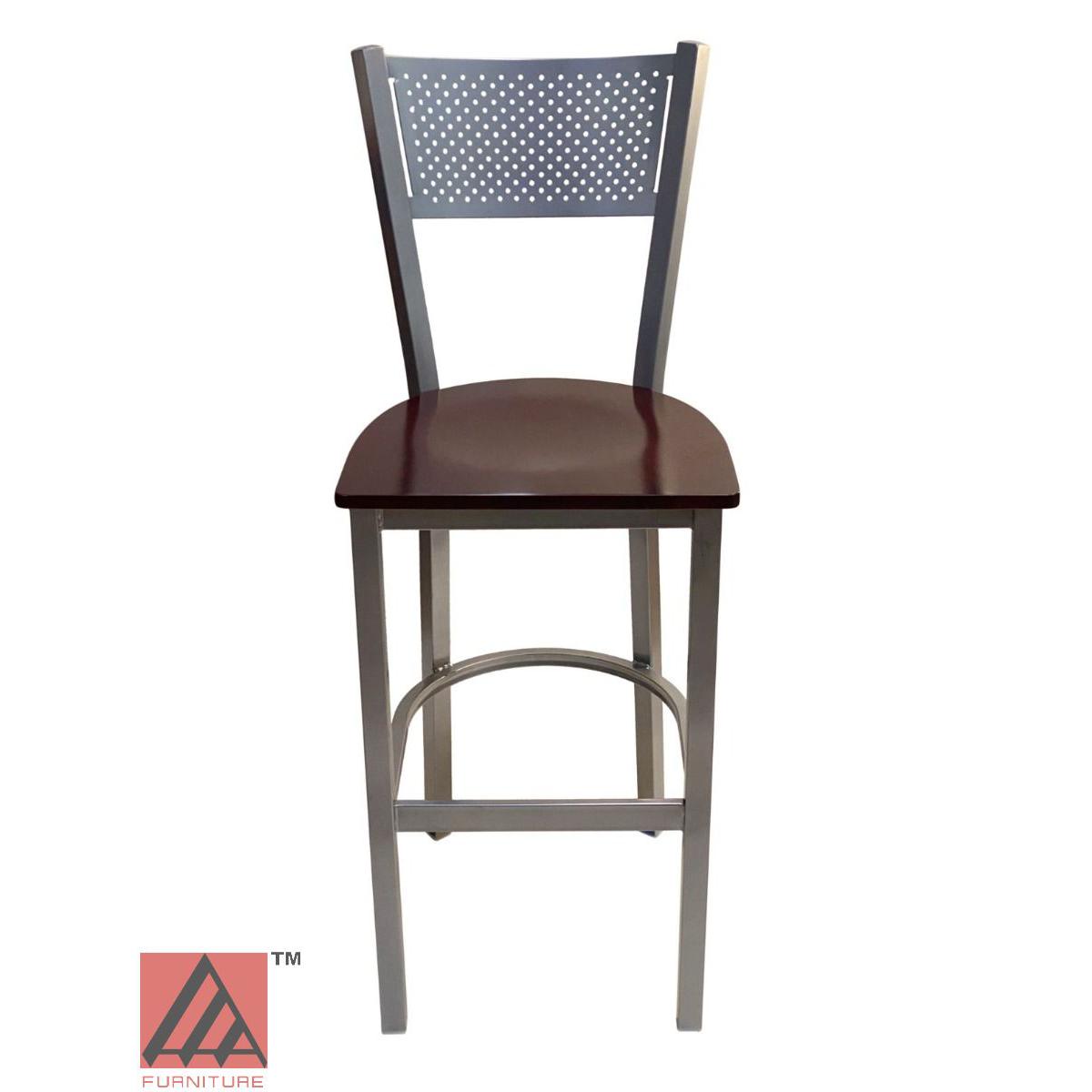 AAA Furniture Grid Back 42" Silver Metal Bar Stool with Brown Wood Seat