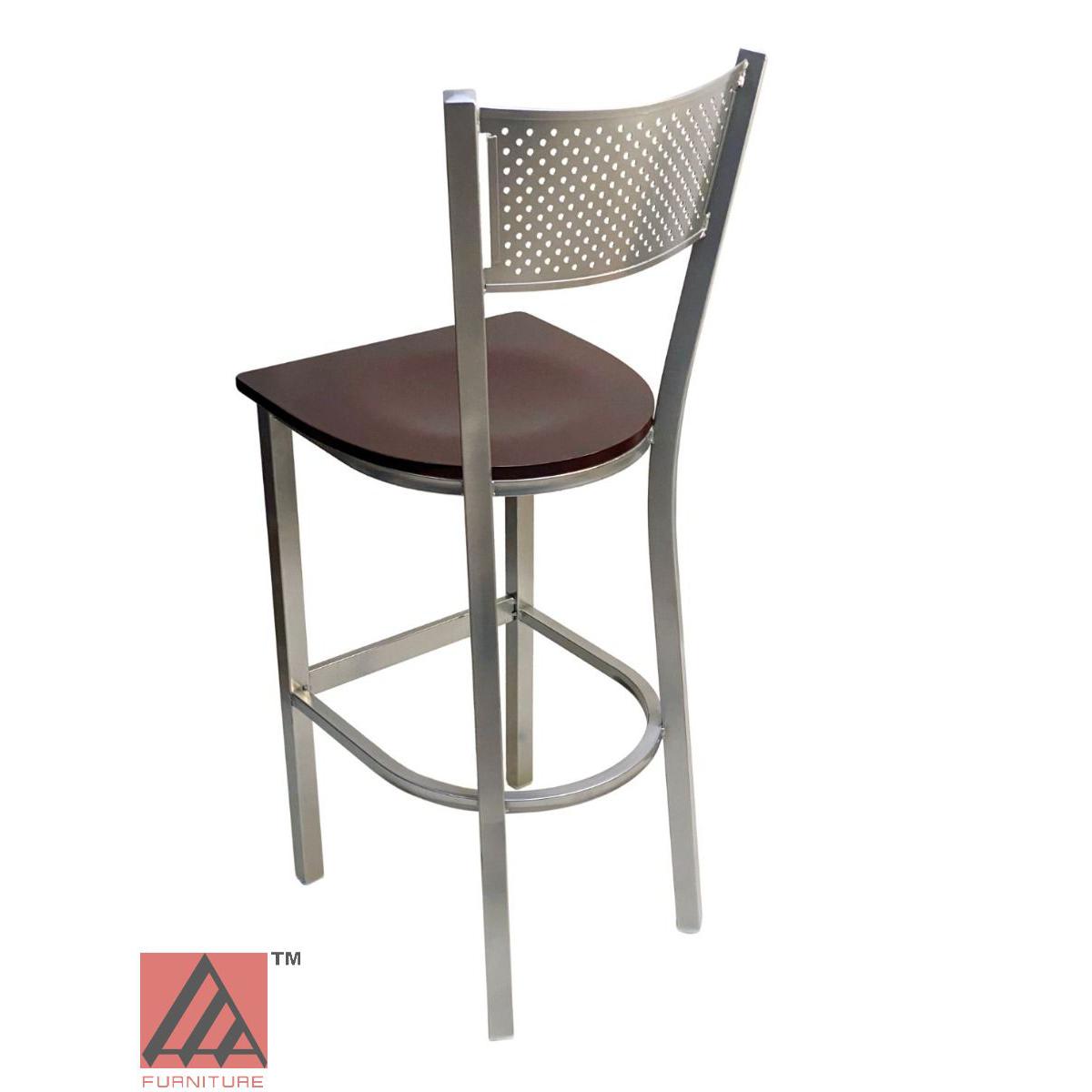 AAA Furniture Grid Back 42" Silver Metal Bar Stool with Brown Wood Seat