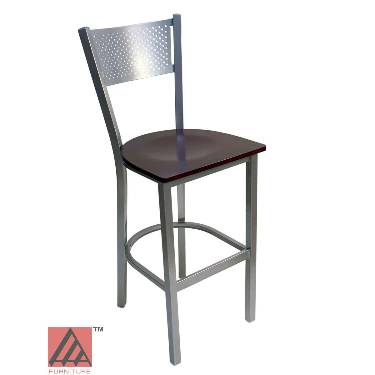 AAA Furniture Grid Back 42" Silver Metal Bar Stool with Brown Wood Seat