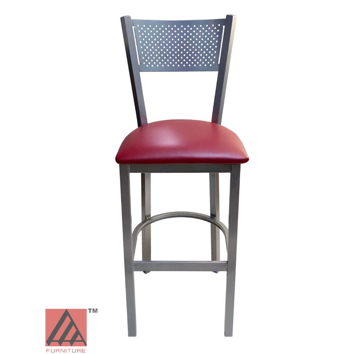 AAA Furniture Grid Back 42" Silver Metal Bar Stool with Claret Customer Owned Material Seat