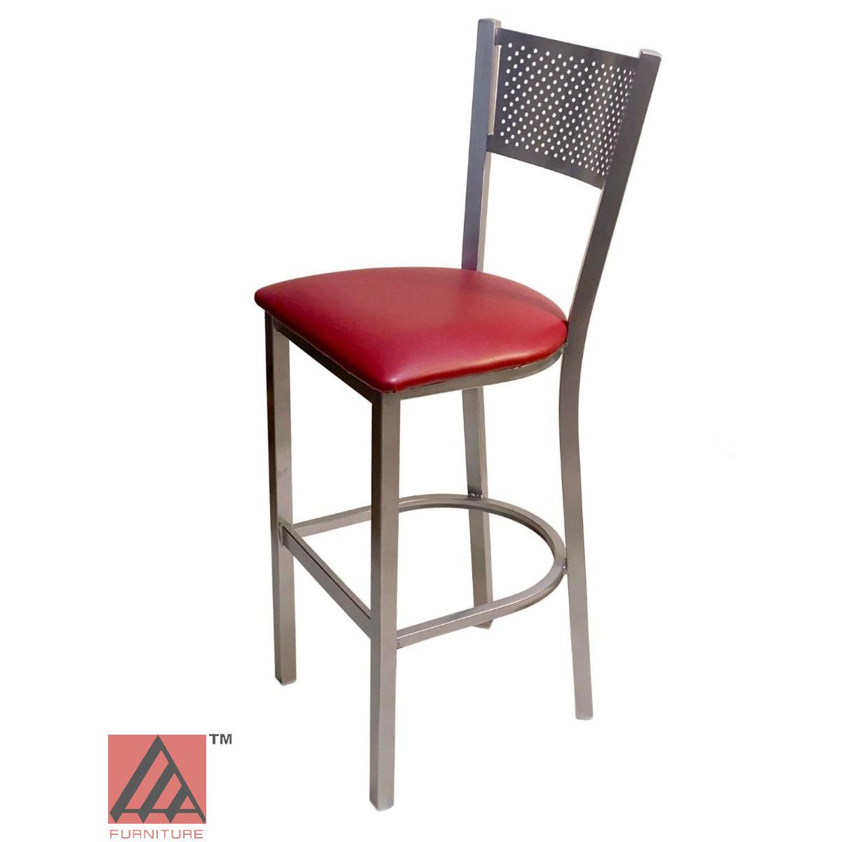 AAA Furniture Grid Back 42" Silver Metal Bar Stool with Claret Customer Owned Material Seat