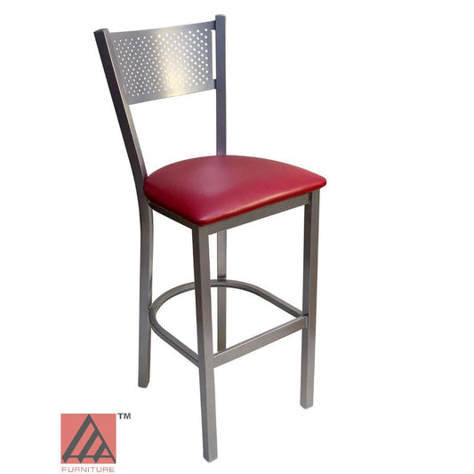 AAA Furniture Grid Back 42" Silver Metal Bar Stool with Claret Customer Owned Material Seat