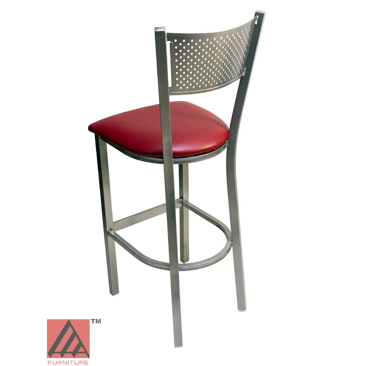 AAA Furniture Grid Back 42" Silver Metal Bar Stool with Claret Grade 5 Vinyl Seat