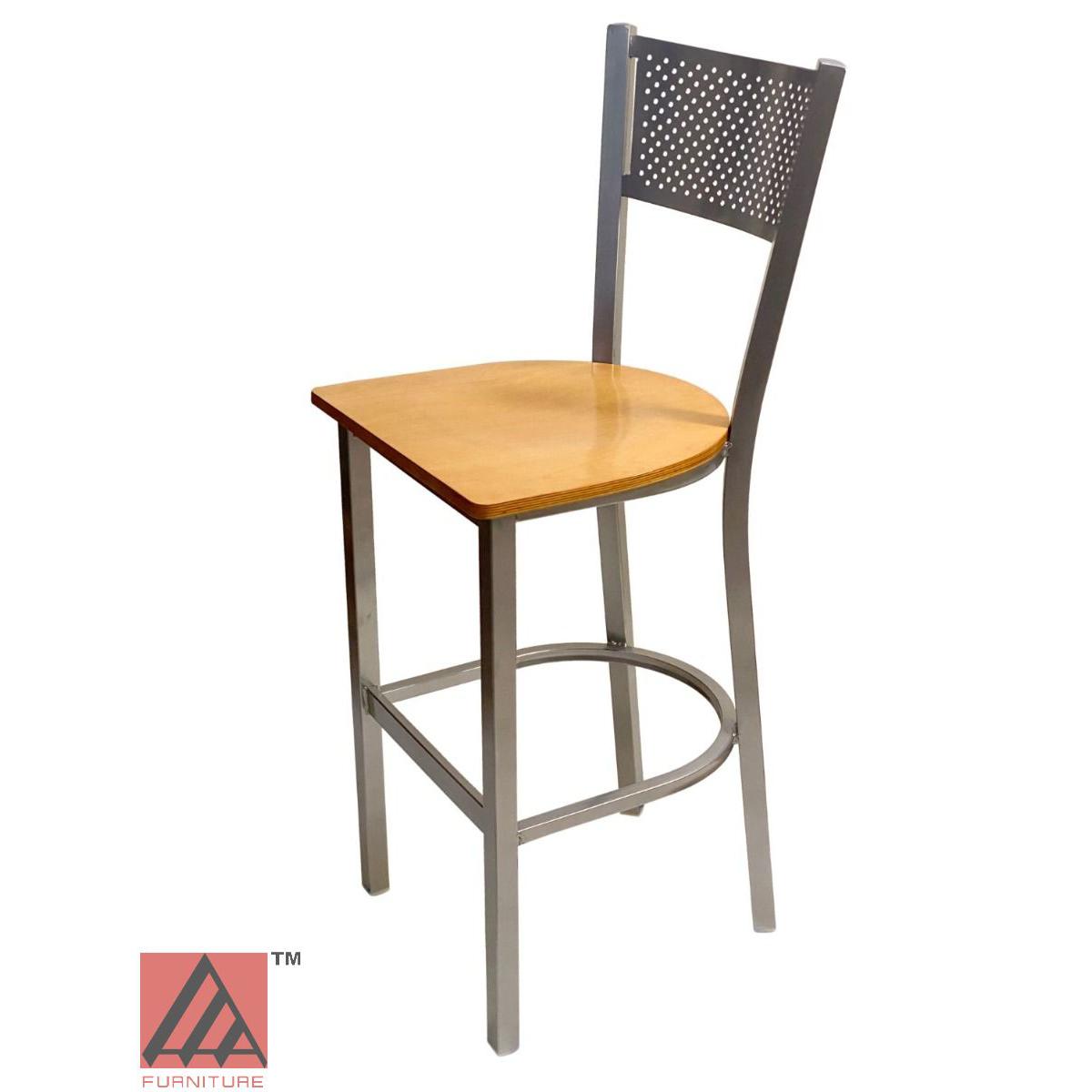 AAA Furniture Grid Back 42" Silver Metal Bar Stool with Natural Wood Seat