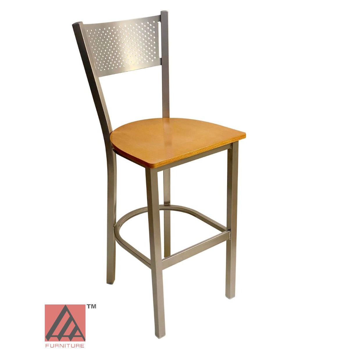 AAA Furniture Grid Back 42" Silver Metal Bar Stool with Natural Wood Seat