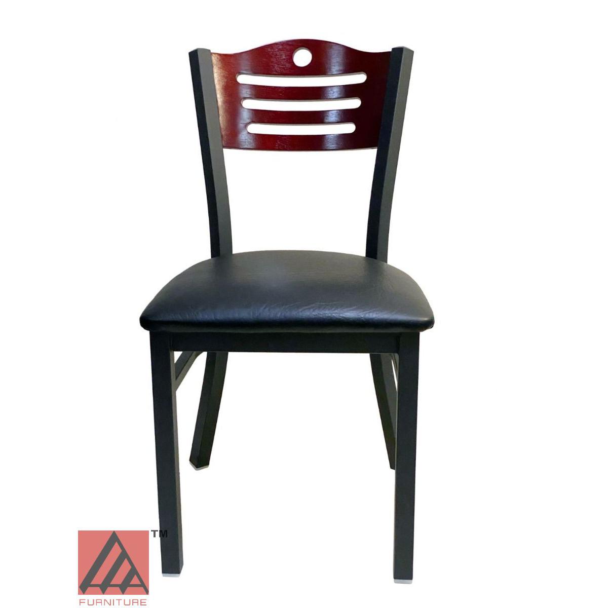 AAA Furniture Ladder Wood Back 33" Brown Metal Chair with Black Grade 4 Vinyl Seat