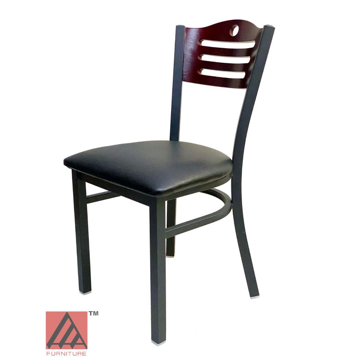 AAA Furniture Ladder Wood Back 33" Brown Metal Chair with Black Grade 4 Vinyl Seat