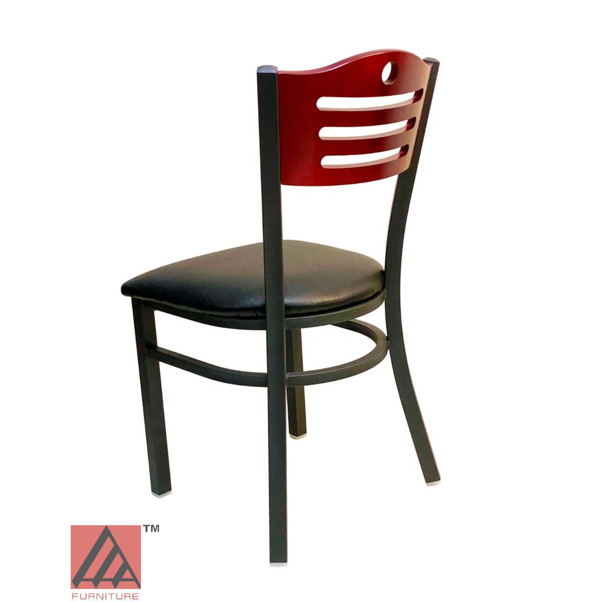 AAA Furniture Ladder Wood Back 33" Brown Metal Chair with Black Grade 5 Vinyl Seat