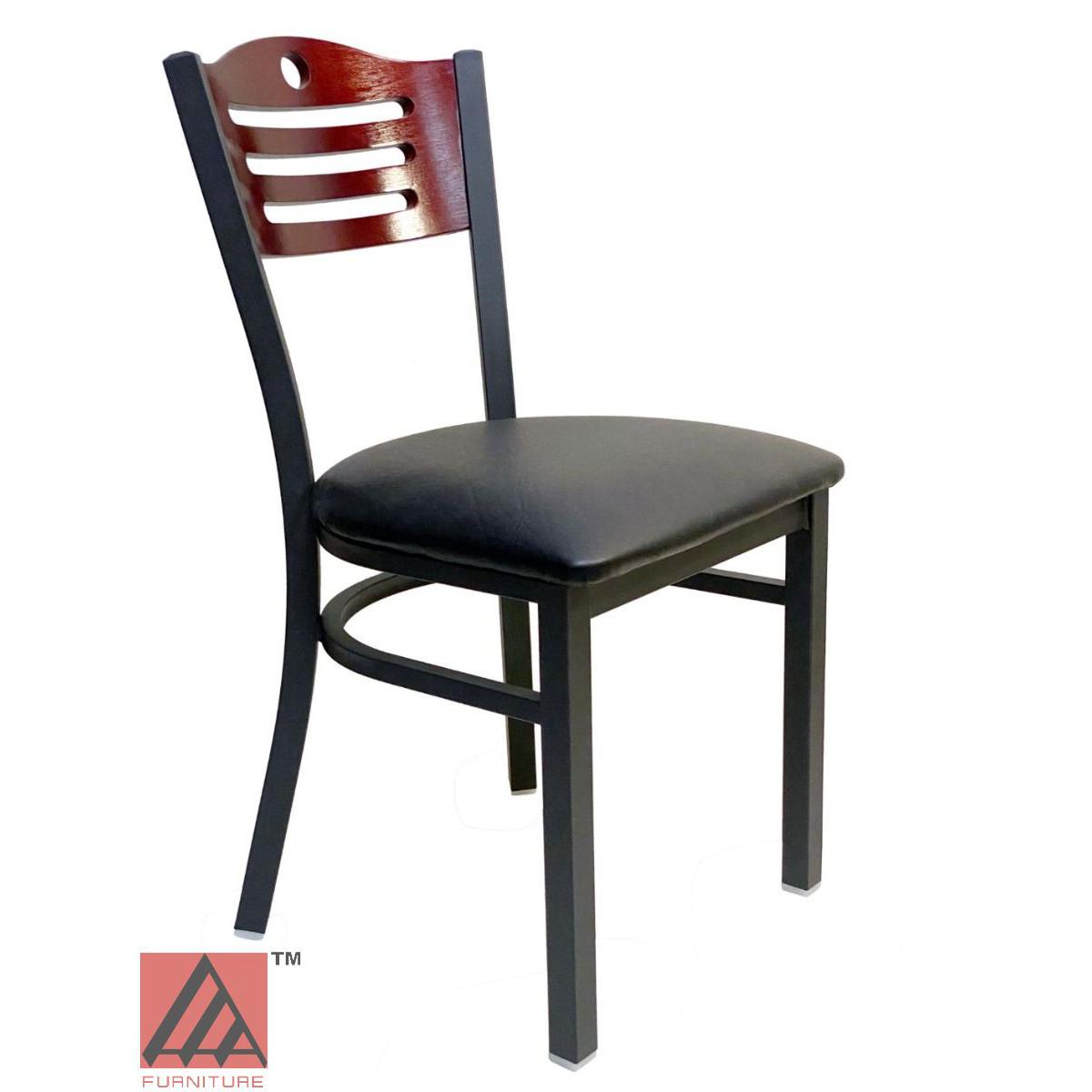 AAA Furniture Ladder Wood Back 33" Brown Metal Chair with Black Vinyl Seat