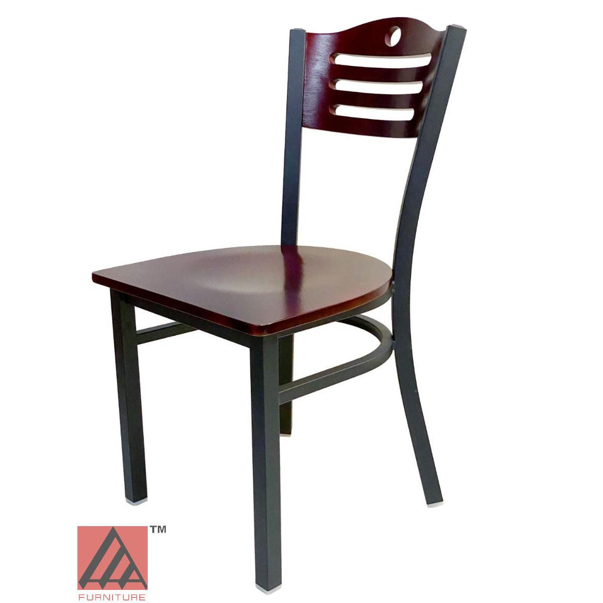 AAA Furniture Ladder Wood Back 33" Brown Metal Chair with Wood Seat
