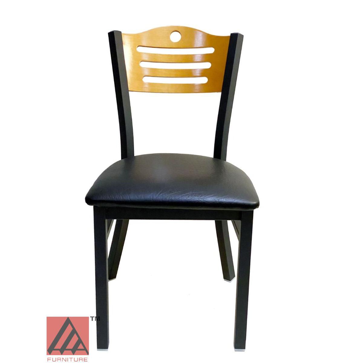 AAA Furniture Ladder Wood Back 33" Natural Metal Chair with Black Grade 5 Vinyl Seat