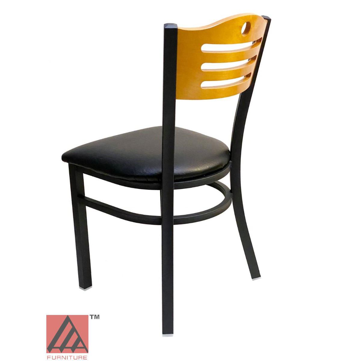 AAA Furniture Ladder Wood Back 33" Natural Metal Chair with Black Grade 5 Vinyl Seat