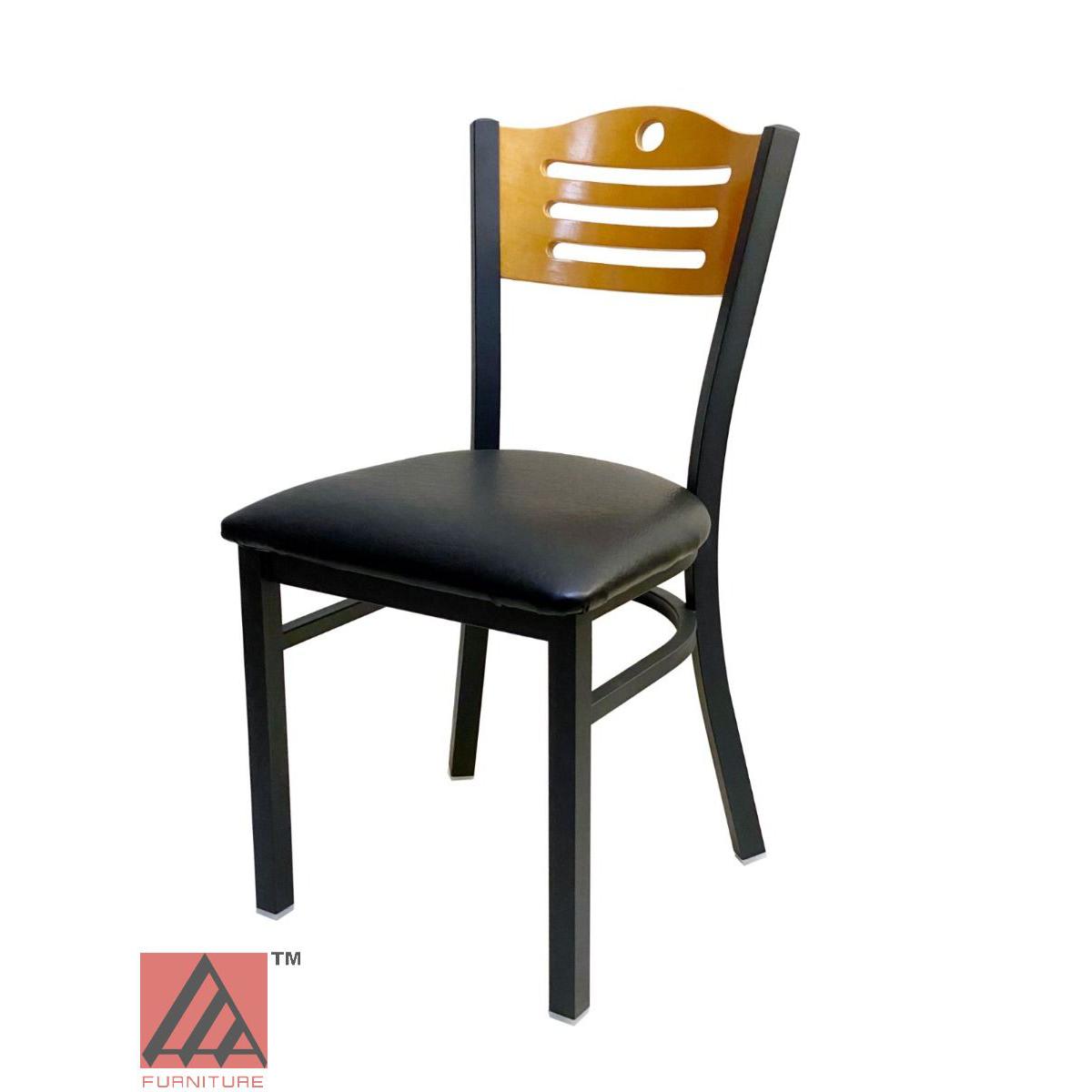 AAA Furniture Ladder Wood Back 33" Natural Metal Chair with Black Vinyl Seat