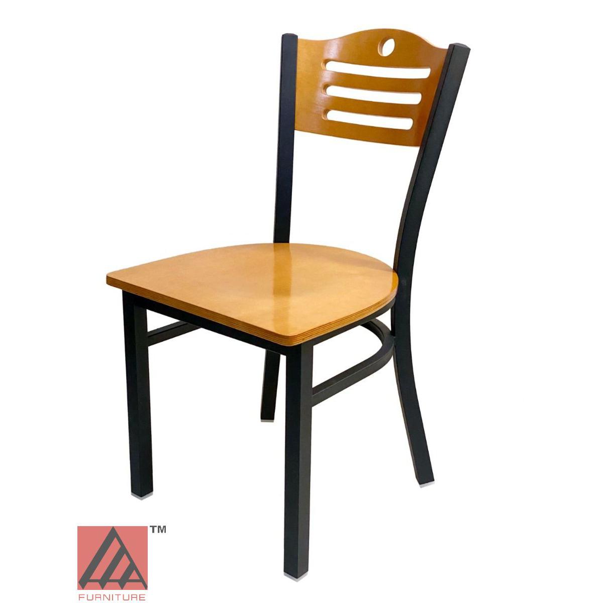 AAA Furniture Ladder Wood Back 33" Natural Metal Chair with Wood Seat