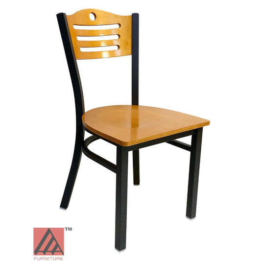 AAA Furniture Ladder Wood Back 33" Natural Metal Chair with Wood Seat