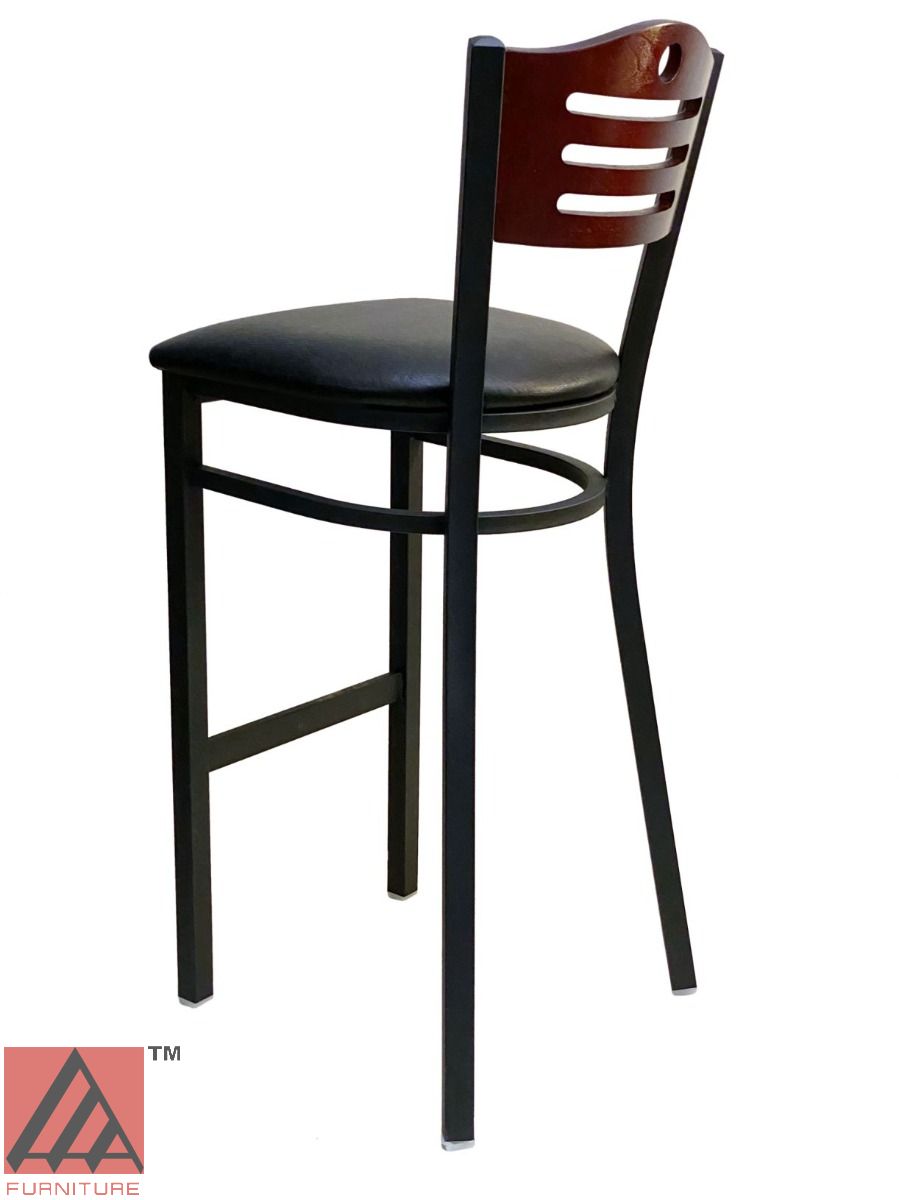 AAA Furniture Ladder Wood Back 43" Brown Metal Bar Stool with Black Grade 4 Vinyl Seat