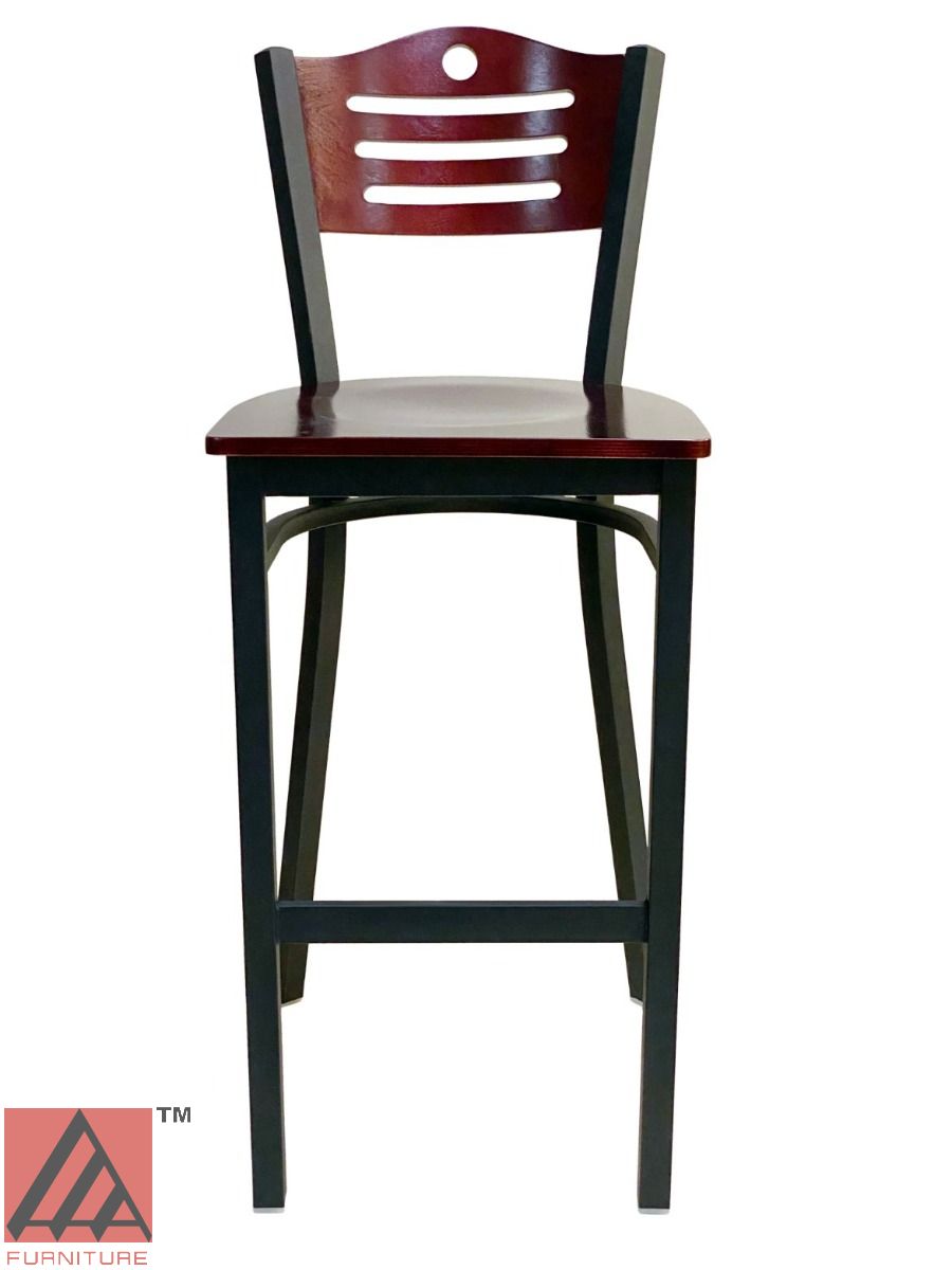 AAA Furniture Ladder Wood Back 43" Brown Metal Bar Stool with Wood Seat