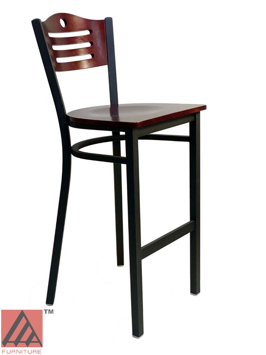 AAA Furniture Ladder Wood Back 43" Brown Metal Bar Stool with Wood Seat