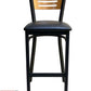 AAA Furniture Ladder Wood Back 43" Natural Metal Bar Stool with Black Grade 4 Vinyl Seat