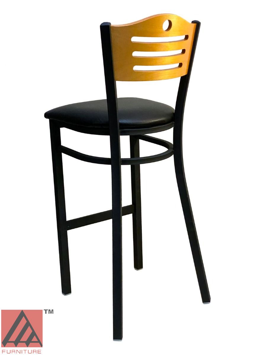 AAA Furniture Ladder Wood Back 43" Natural Metal Bar Stool with Black Grade 4 Vinyl Seat