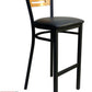 AAA Furniture Ladder Wood Back 43" Natural Metal Bar Stool with Black Grade 4 Vinyl Seat