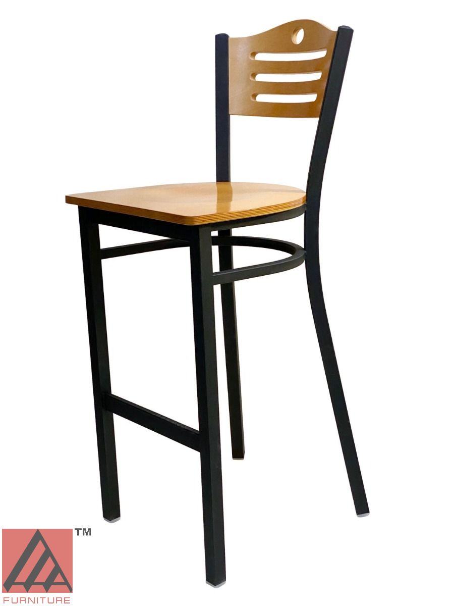 AAA Furniture Ladder Wood Back 43" Natural Metal Bar Stool with Wood Seat