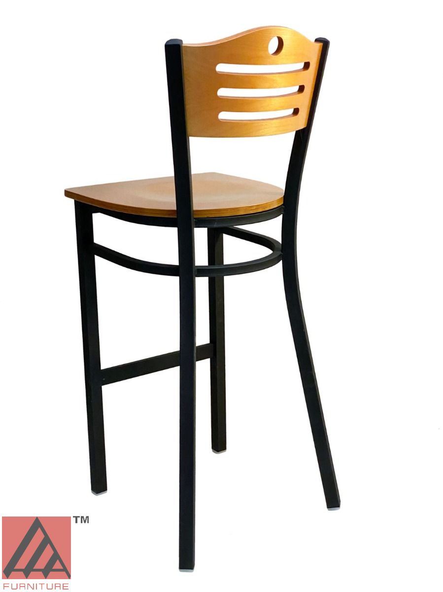 AAA Furniture Ladder Wood Back 43" Natural Metal Bar Stool with Wood Seat