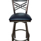 AAA Furniture Metal Crisscross Back Swivel 43" Clear Coat Metal Bar Stool with Black Vinyl Seat