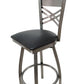 AAA Furniture Metal Crisscross Back Swivel 43" Clear Coat Metal Bar Stool with Black Vinyl Seat