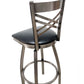 AAA Furniture Metal Crisscross Back Swivel 43" Clear Coat Metal Bar Stool with Black Vinyl Seat