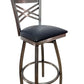 AAA Furniture Metal Crisscross Back Swivel 43" Clear Coat Metal Bar Stool with Black Vinyl Seat