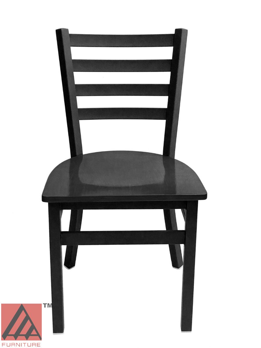 AAA Furniture Metal Ladder Back 31" Black Metal Chair with Black Wood Seat