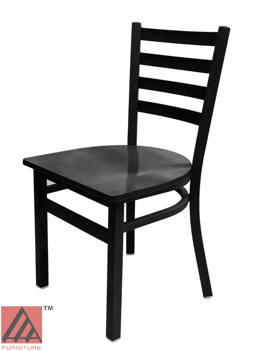 AAA Furniture Metal Ladder Back 31" Black Metal Chair with Black Wood Seat