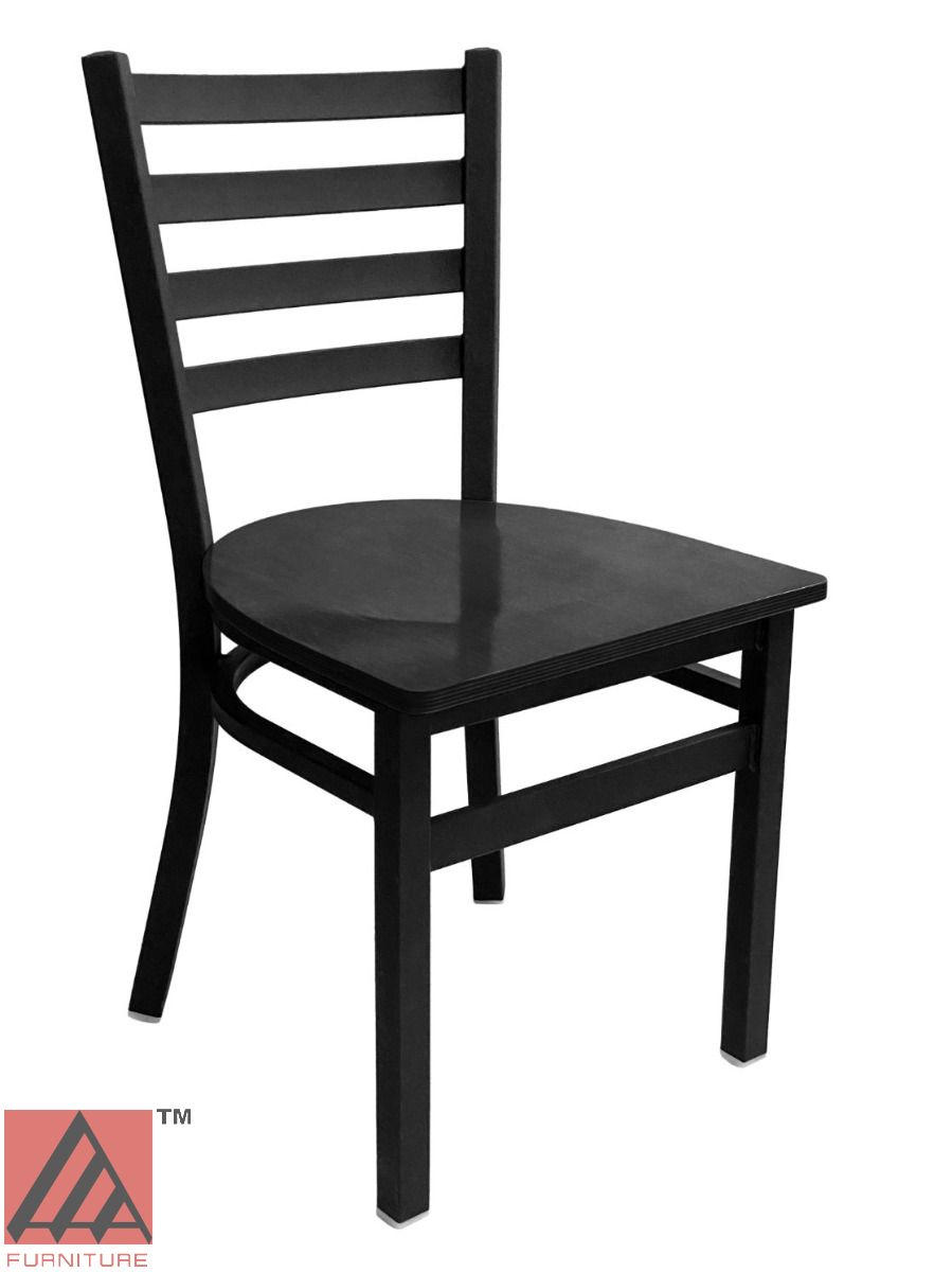 AAA Furniture Metal Ladder Back 31" Black Metal Chair with Black Wood Seat