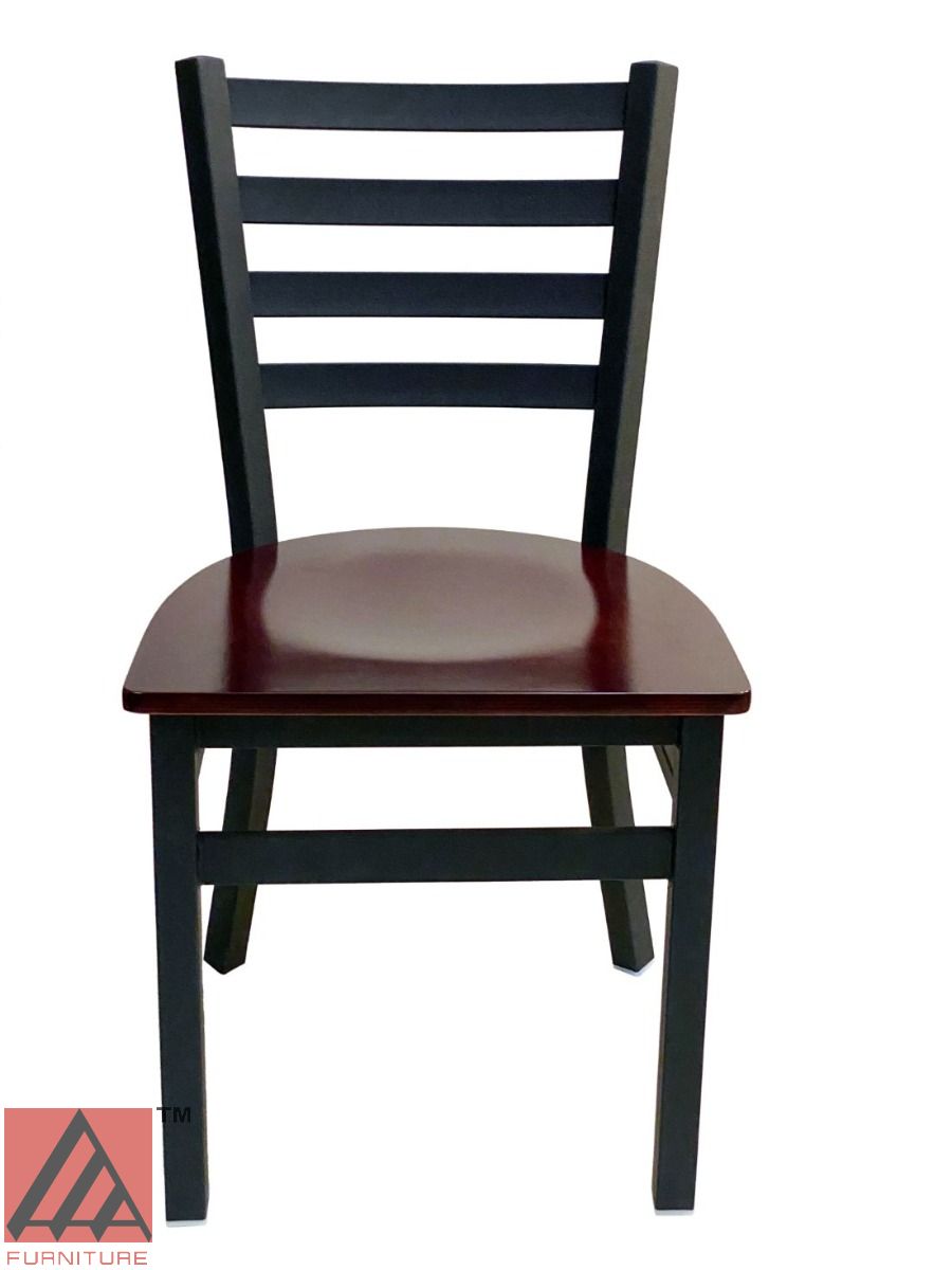 AAA Furniture Metal Ladder Back 31" Black Metal Chair with Brown Wood Seat