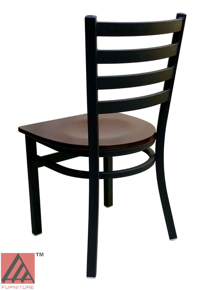 AAA Furniture Metal Ladder Back 31" Black Metal Chair with Brown Wood Seat