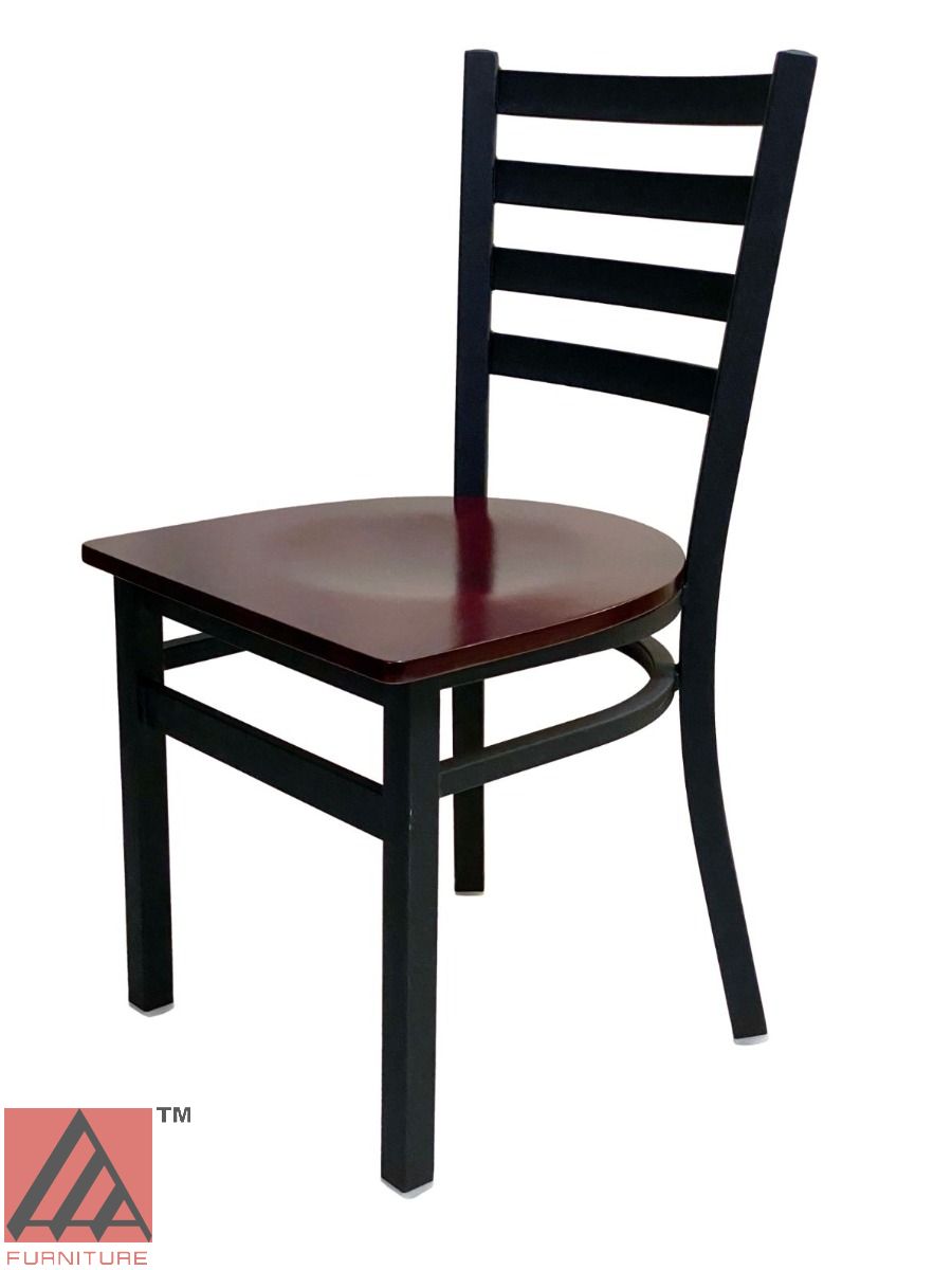 AAA Furniture Metal Ladder Back 31" Black Metal Chair with Brown Wood Seat