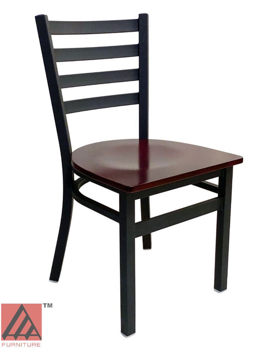 AAA Furniture Metal Ladder Back 31" Black Metal Chair with Brown Wood Seat