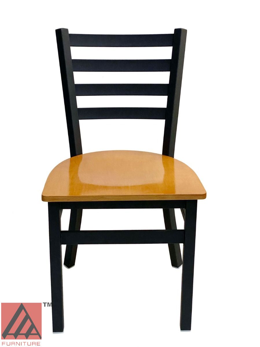 AAA Furniture Metal Ladder Back 31" Black Metal Chair with Natural Wood Seat