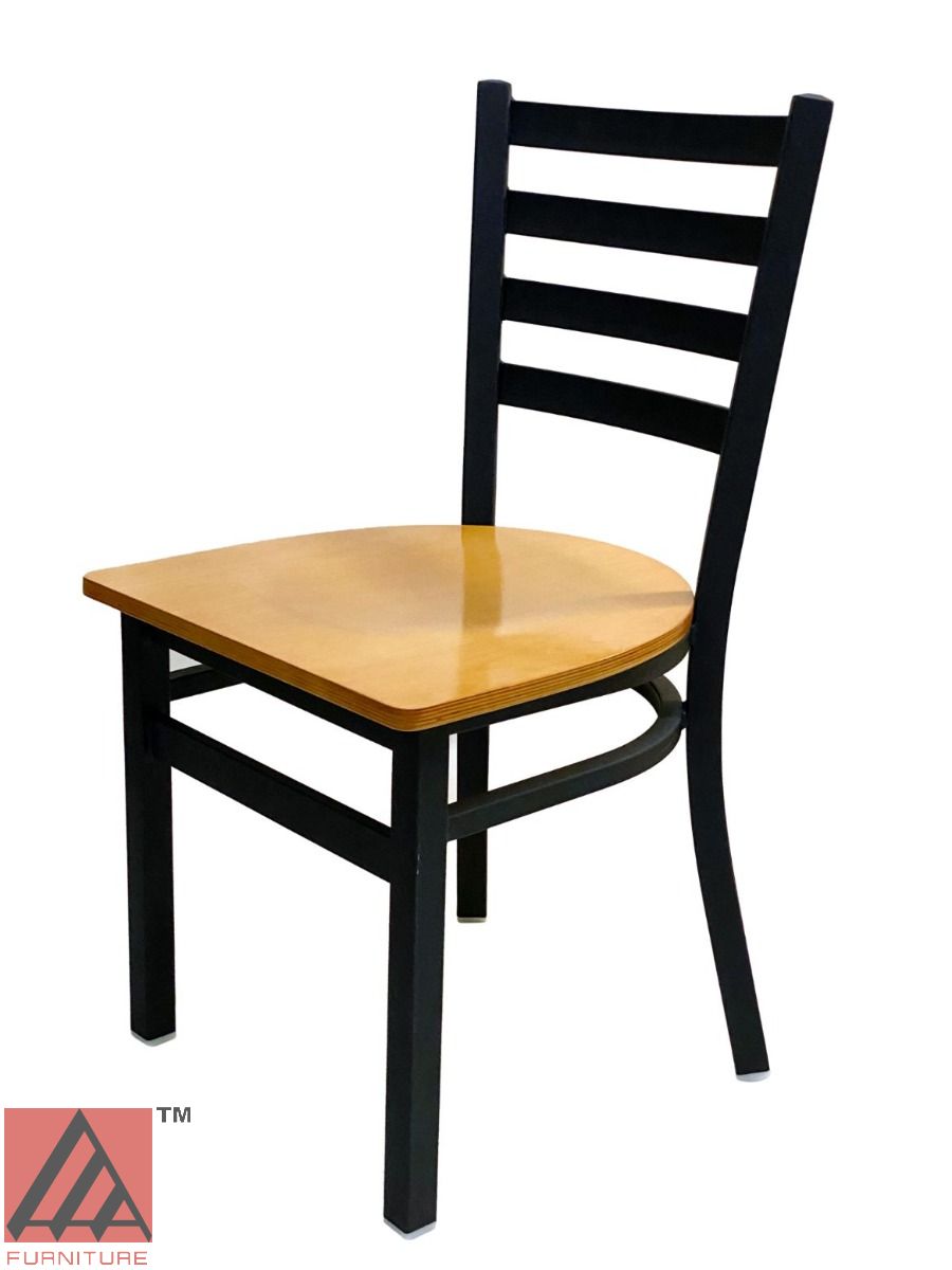 AAA Furniture Metal Ladder Back 31" Black Metal Chair with Natural Wood Seat