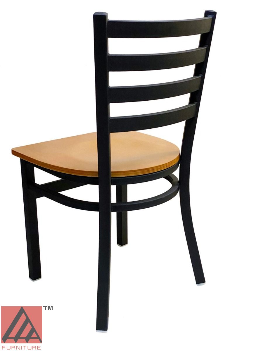 AAA Furniture Metal Ladder Back 31" Black Metal Chair with Natural Wood Seat