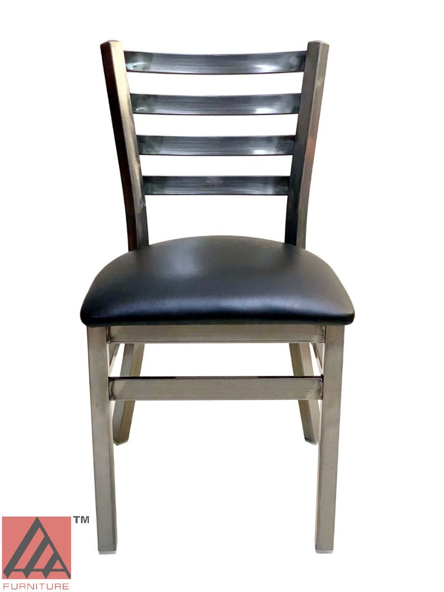 AAA Furniture Metal Ladder Back 31" Clear Coat Metal Chair with Black Customer Owned Material Seat