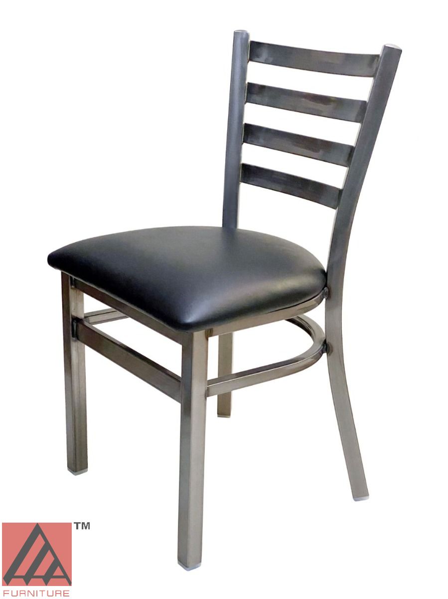 AAA Furniture Metal Ladder Back 31" Clear Coat Metal Chair with Black Customer Owned Material Seat